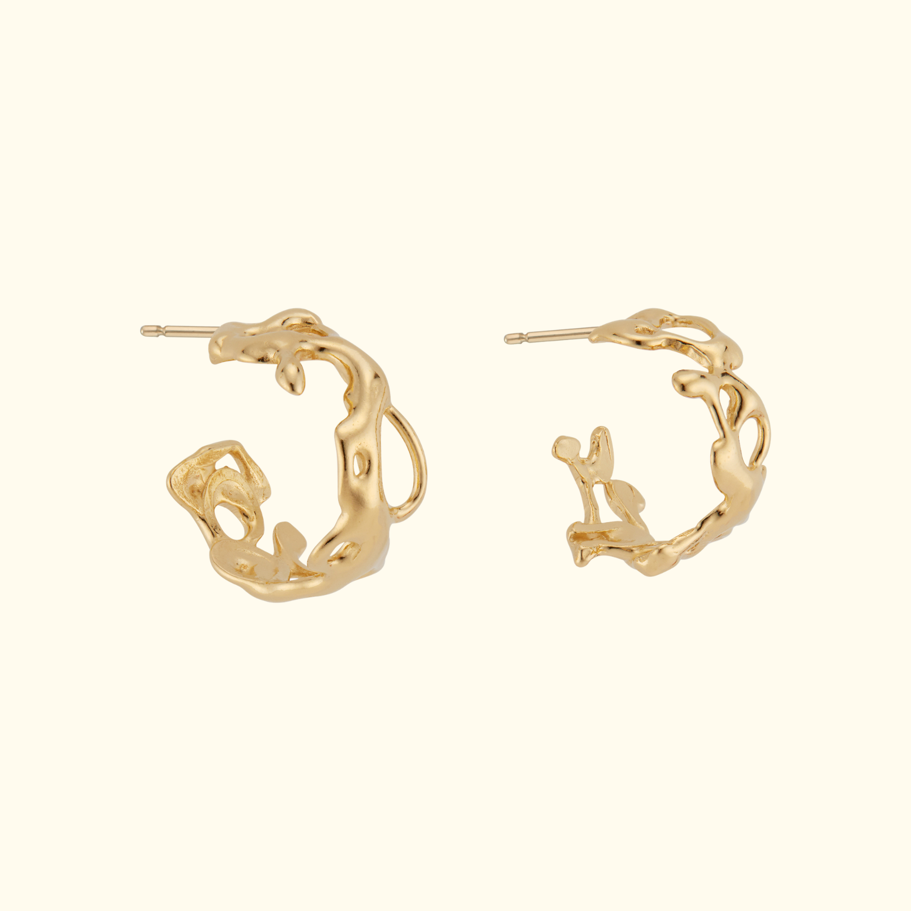14k gold abstract fluid asymmetrical small hoop earrings by jessica liu