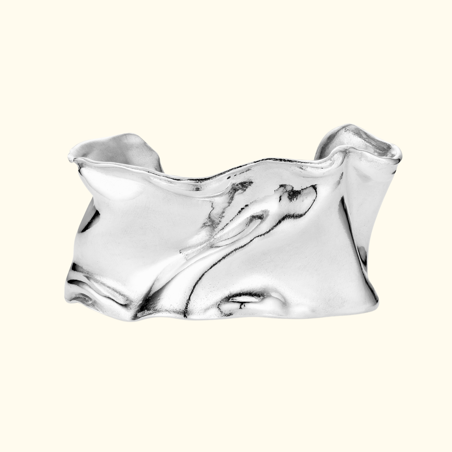 sculptural organic ribbon statement cuff bracelet in sterling silver by jessica liu