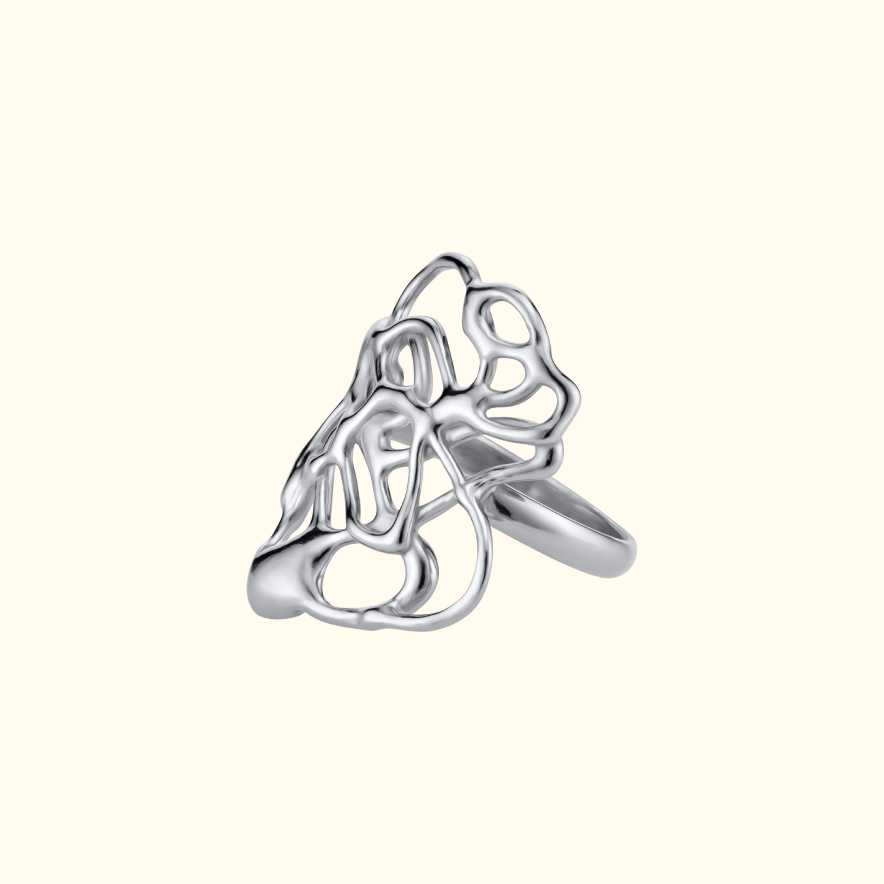 organic and fluid cocktail statement ring in silver by jessica liu