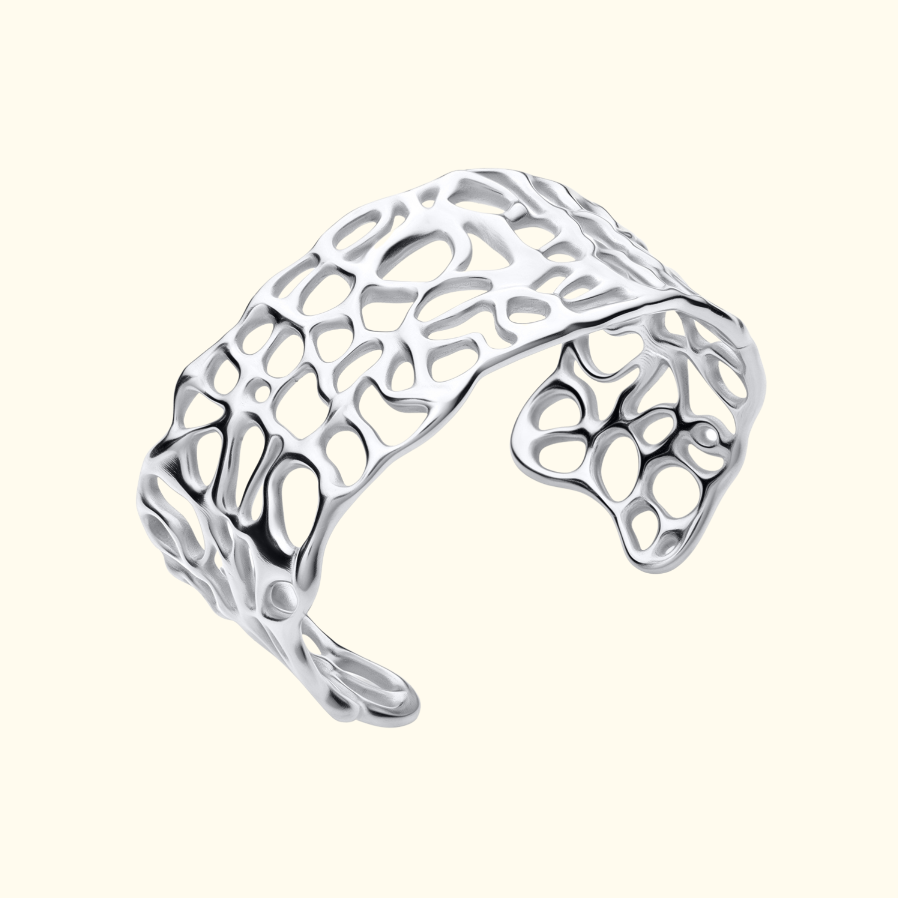 organic and fluid coral cuff bracelet in silver by jessica liu