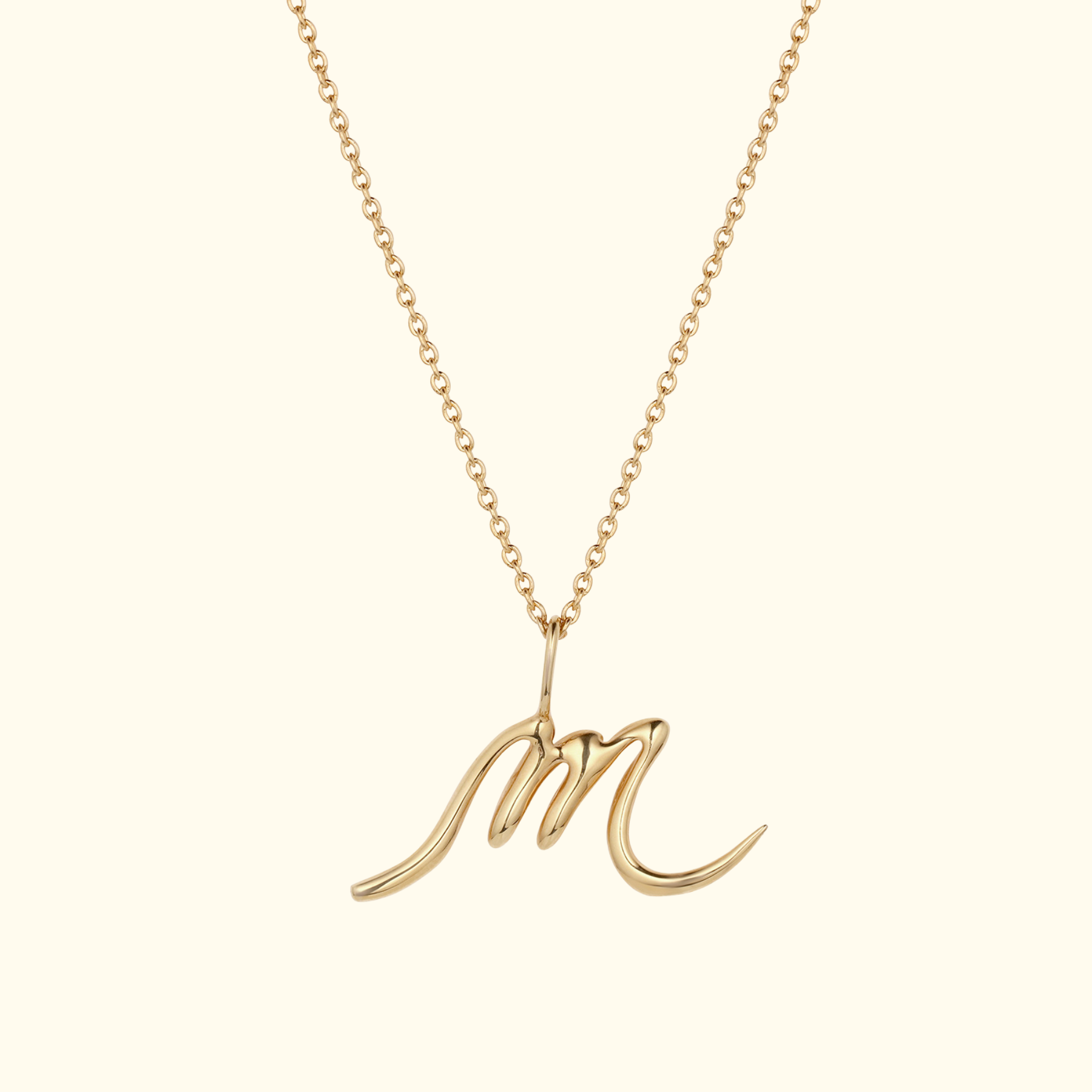 14k gold alphabet letter m necklace by jessica liu